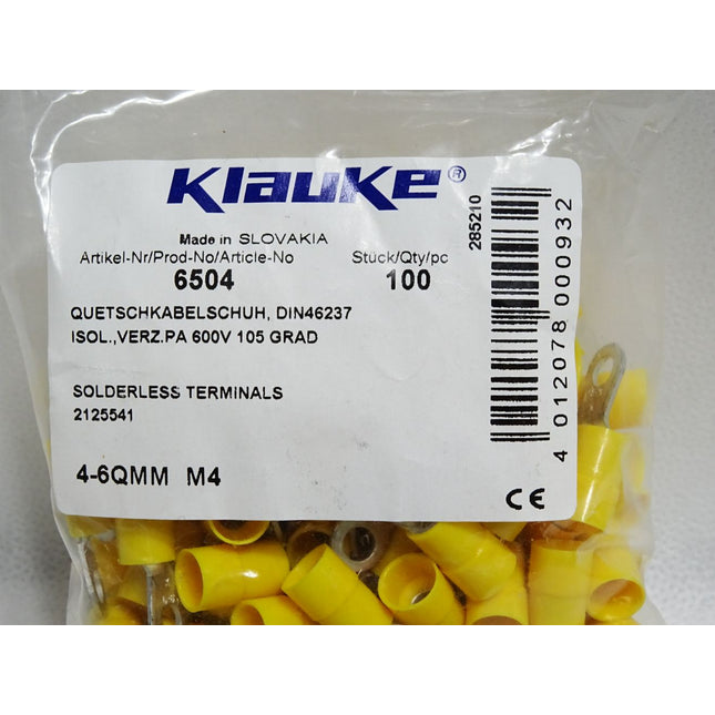 Klauke 6504 Inhalt:100 Stück Isolierte Quetschkabelschuhe gelb / Neu OVP - Maranos.de