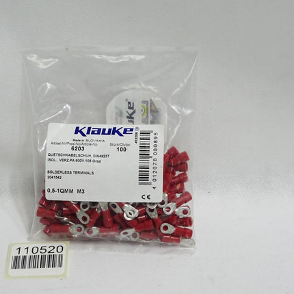 Klauke 6203 Inhalt:100 Stück Isolierte Quetschkabelschuhe rot / Neu OVP - Maranos.de