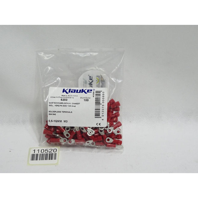 Klauke 6203 Inhalt:100 Stück Isolierte Quetschkabelschuhe rot / Neu OVP - Maranos.de