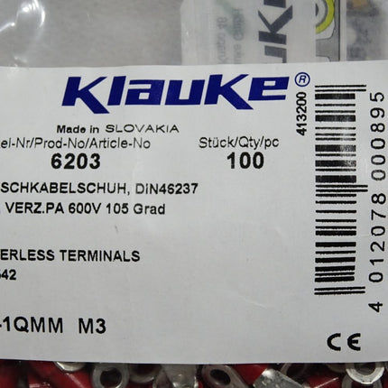 Klauke 6203 Inhalt:100 Stück Isolierte Quetschkabelschuhe rot / Neu OVP - Maranos.de