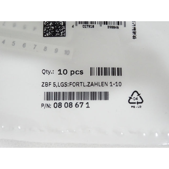 Phoenix Contact 0808671 Inhalt:10 Stück ZBF 5,LGS:FORTL.ZAHLEN 1-10 / Neu OVP - Maranos.de