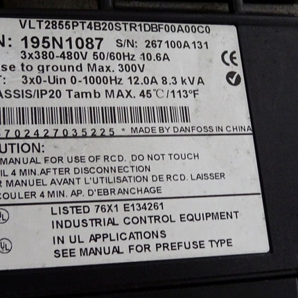 Danfoss 195N1087 VLT2855PT4B20STR1DBF00A00C0 5.5kW