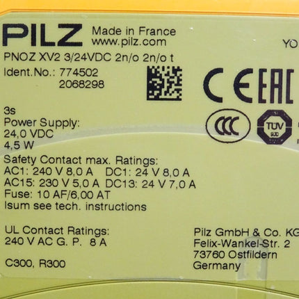 Pilz 774502 Sicherheitsrelais PNOZ XV2 3/24VDC 2n/o 2n/o t / Neu OVP - Maranos.de