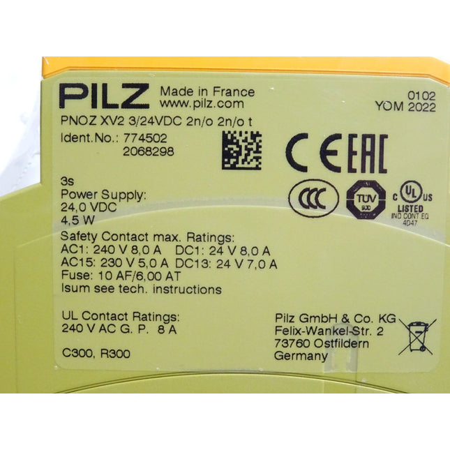 Pilz 774502 Sicherheitsrelais PNOZ XV2 3/24VDC 2n/o 2n/o t / Neu OVP - Maranos.de