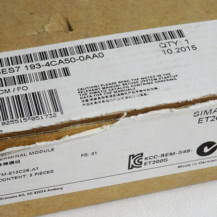Siemens ET200S TM 6ES7193-4CA50-0AA0 6ES7 193-4CA50-0AA0 Inhalt:5 Stück Neu OVP