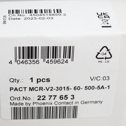 Phoenix Contact 2277653 PACT MCR-V2-3015- 60- 500-5A-1 / Neu OVP versiegelt - Maranos.de
