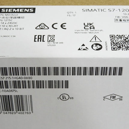 Siemens 1200 CPU1215C 6ES7215-1HG40-0XB0 6ES7 215-1HG40-0XB0 Neu OVP versiegelt