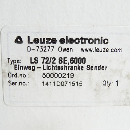 Leuze electronic 50000219 LS72/2 SE,6000 Einweg Lichtschranke Sender / Neu OVP - Maranos.de