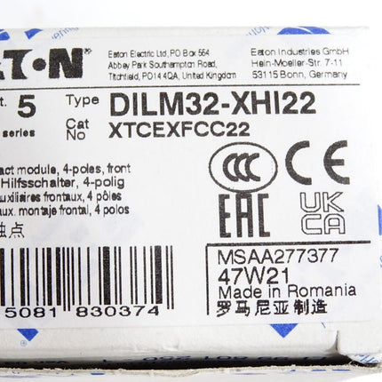 Eaton DILM32-XHI22 XTCEXFCC22 / Inhalt : 5 Hilffschalter / Neu OVP - Maranos.de