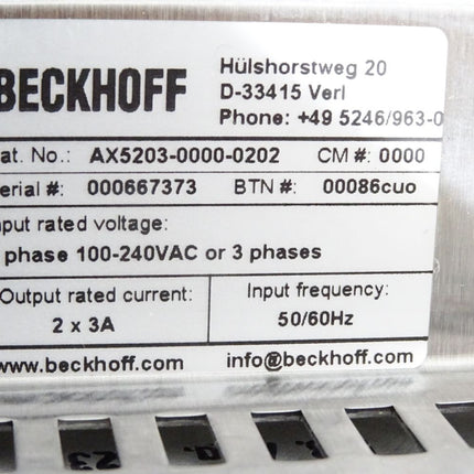 Beckhoff AX5203-0000-0202 Digital Kompakt Servoverstärker 2-Achsmodul