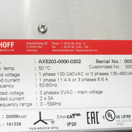 Beckhoff AX5203-0000-0202 Digital Kompakt Servoverstärker 2-Achsmodul