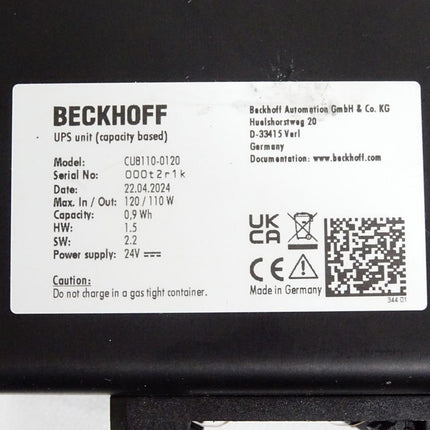 Beckhoff UPS unit capacity based CU8110-0120