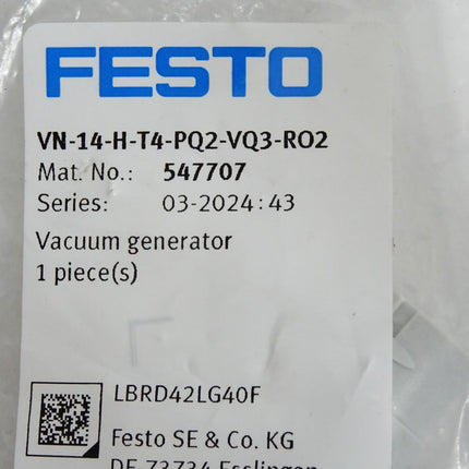 Festo 547707 Vakuumsaugdüse VN-14-H-T4-PQ2-VQ3-RO2 / Neu OVP
