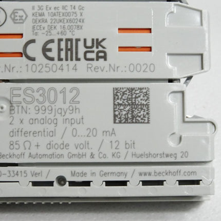 Beckhoff 2-Kanal-Analog-Eingang ES3012 (EL3012 + steckbare Verdrahtungsebene) - Maranos.de