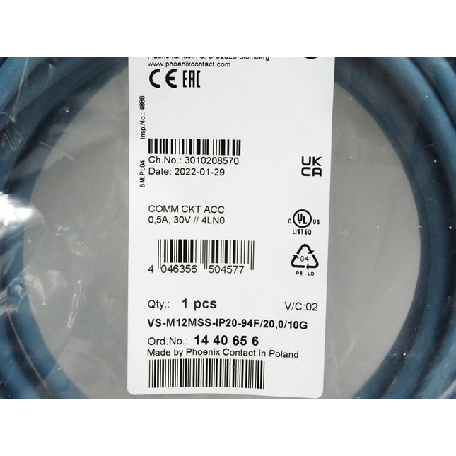 Phoenix Contact 1440656 VS-M12MSS-IP20-94F/ 20,0/10G Ethernet-Kabel / Neu OVP - Maranos.de
