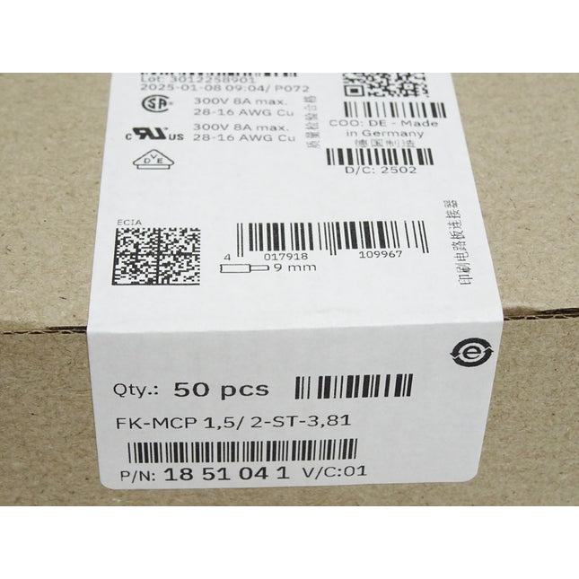 Phoenix Contact 1851041 Inhalt:50 Stück FK-MCP 1,5/ 2-ST-3,81 Neu OVP versiegelt - Maranos.de