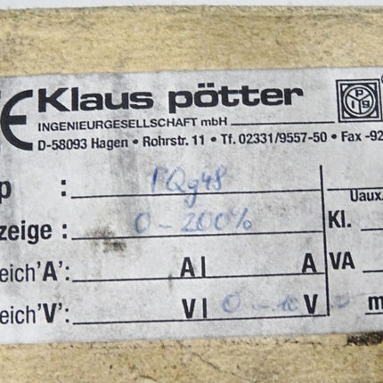 Klaus Pötter PQg48 0-200% Drehspulinstrument mit Gleichrichter