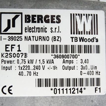 Berges Electronic TB Wood's Microdrive frequenzumrichter EF1 K2S007B 0.75kW