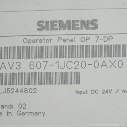 Siemens Operator Panel OP7-DP 6AV3607-1JC20-0AX0 6AV3 607-1JC20-0AX0