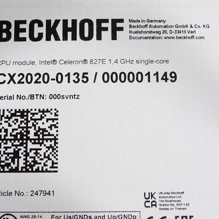 Beckhoff CX2020-0135 / 000001149 CPU-Grundmodul / Neu OVP - Maranos.de