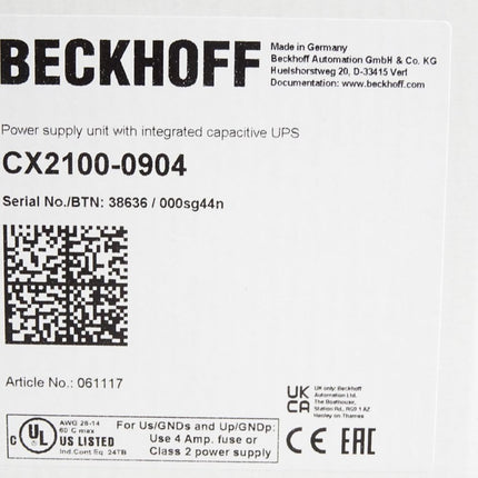 Beckhoff CX2100-0904 Netzteil mit integrierter USV / Neu OVP - Maranos.de