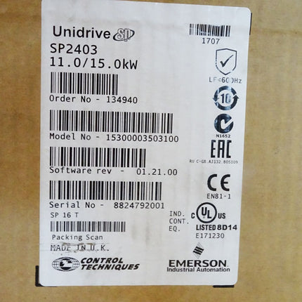 Emerson Control Techniques Unidrive SP2403 11.0/15.0kW 15300003503100 / Neu OVP