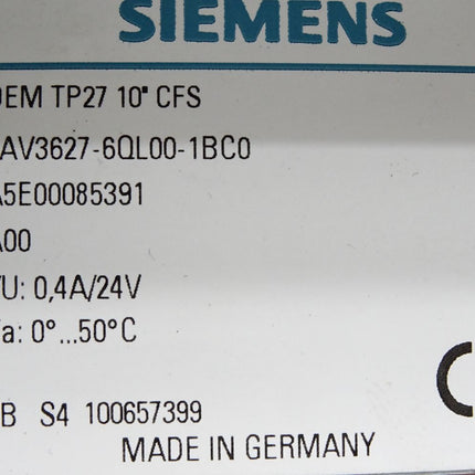 Siemens OEM TP27 10" Panel CFS 6AV3627-6QL00-1BC0 6AV3 627-6QL00-1BC0 - Maranos.de