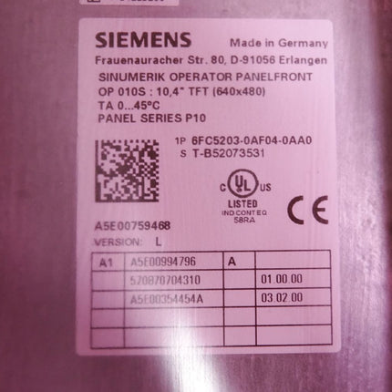 Siemens Sinumerik OP010S Panelfront 10.4" 6FC5203-0AF04-0AA0 / Erneuert - Maranos.de