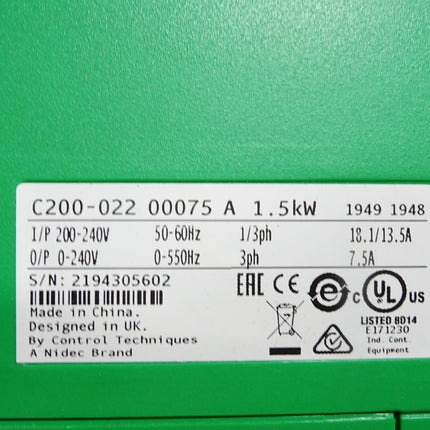 Control Techniques Commander C200 C200-022 C200-022-00075-A 1.5kW / Neu OVP