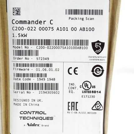 Control Techniques Commander C200 C200-022 C200-022-00075-A 1.5kW / Neu OVP