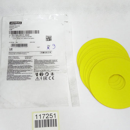 Siemens Schild rund gelb 3SU1900-0BC31-0AA0 / Inhalt:9 Stück / Neu OVP