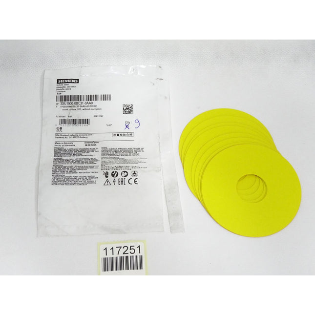 Siemens Schild rund gelb 3SU1900-0BC31-0AA0 / Inhalt:9 Stück / Neu OVP