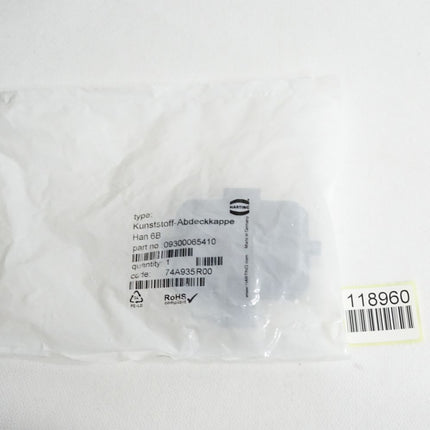 Harting Kunstoff-Abdeckkappe Han6B 09300065410 / Neu OVP