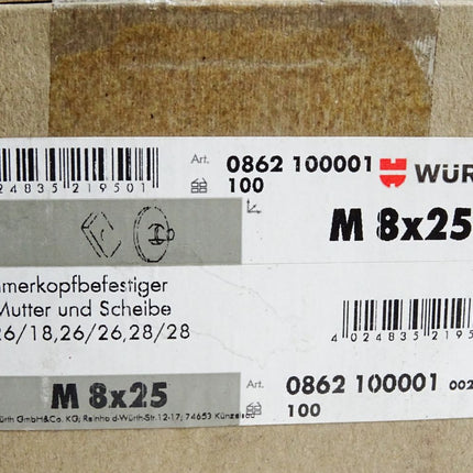 Würth Hamerkopfbefestiger für 26/18, 26/26, 28/28 0862100001 M8x25 / 100 Stück - Maranos.de