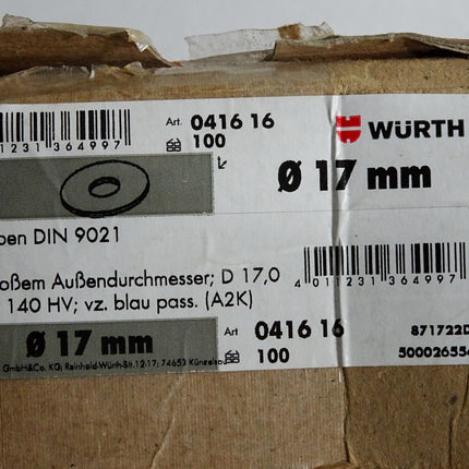 Würth Scheiben DIN9021 17mm Stahl 140HV 041616 / 100 Stück - Maranos.de