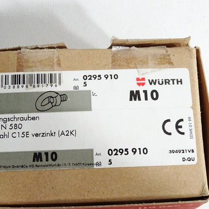 Würth Ringschrauben DIN580 Stahl C15E verzinkt A2K 0295910 M10 / 5 Stück - Maranos.de