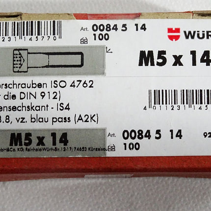 Würth Zylinderschrauben ISO4762 Innensechskant IS4 8.8 M5x14 0084514 / 100 Stück - Maranos.de