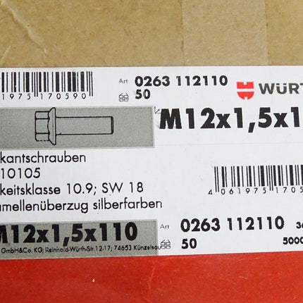 Würth Sechskantschrauben MBN10105 10.9 SW18 M12x1,5x110 0263112110 / 50 Stück - Maranos.de