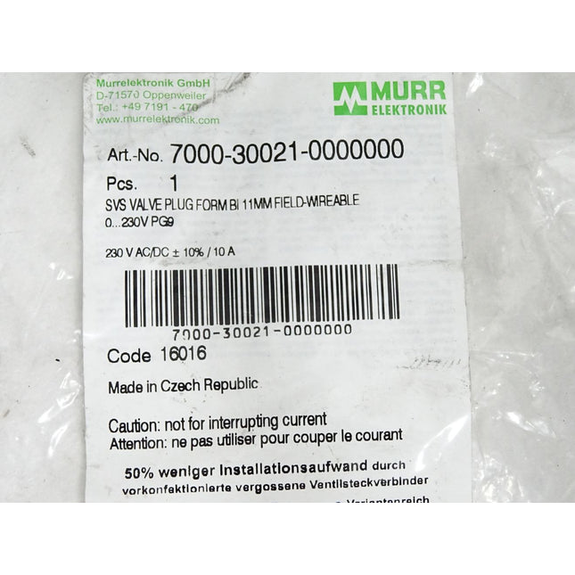 Murr Elektronik 7000-30021-0000000 SVS Ventilstecker / Neu OVP