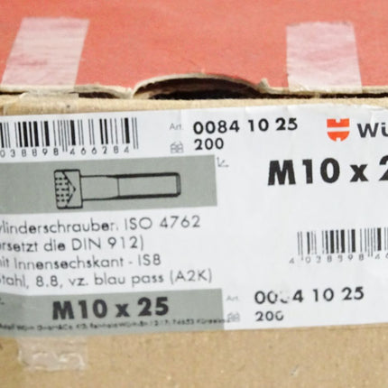 Würth Zylinderschrauben ISO4762 Innensechskant IS8 8.8 M10x25 00841025 200 Stück - Maranos.de
