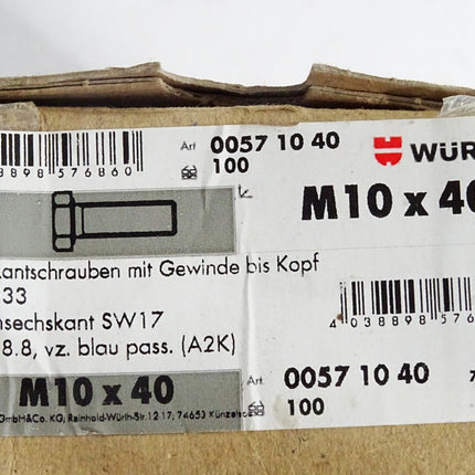 Würth Sechskantschrauben DIN933 SW17 8.8 M10x40 00571040 / 100 Stück - Maranos.de