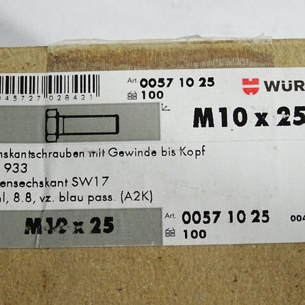 Würth Sechskantschrauben DIN933 SW17 8.8 M10x25 00571025 / 100 Stück - Maranos.de