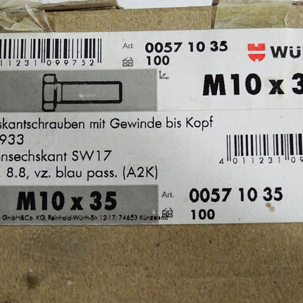 Würth Sechskantschrauben DIN933 SW17 8.8 M10x35 00571035 / 100 Stück - Maranos.de