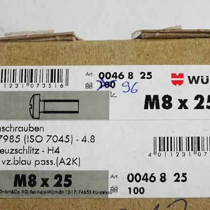 Würth Linsenschrauben DIN7985 4.8 Kreuzschlitz H4 M8x25 0046825 / 96 Stück - Maranos.de