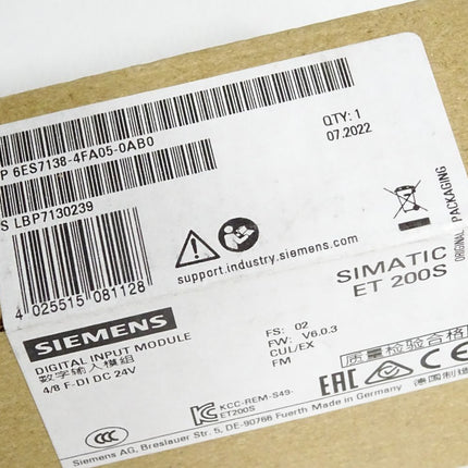 Siemens ET200S 4/8F-DI 6ES7138-4FA05-0AB0 6ES7 138-4FA05-0AB0 Neu OVP versiegelt