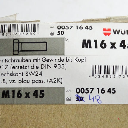 Würth Sechskantschrauben ISO4017 SW24 8.8 M16x45 0057645 / 50 Stück - Maranos.de