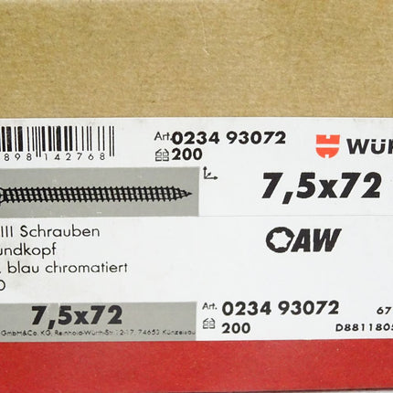 Würth AMO III Schrauben Halbrundkopf AW30 7,5x72 023493072 / 200 Stück - Maranos.de