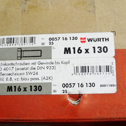 Würth Sechskantschrauben ISO4017 SW24 8.8 M16x130 005716130 / 25 Stück - Maranos.de