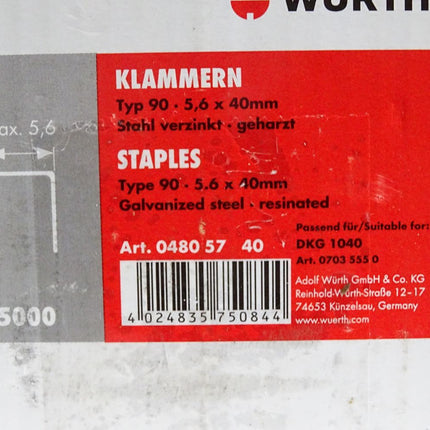 Würth Klammern 90 5.6x40mm verzinkt geharzt 04805740 for DKG1040 / 5000 Stück - Maranos.de