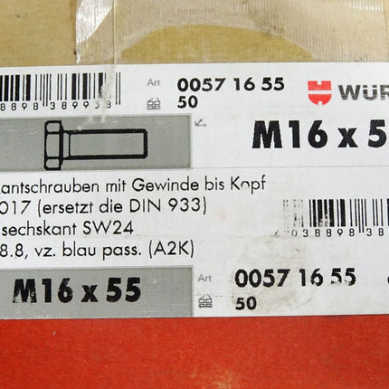 Würth Sechskantschrauben ISO4017 SW24 8.8 M16x55 00571655 / 50 Stück - Maranos.de